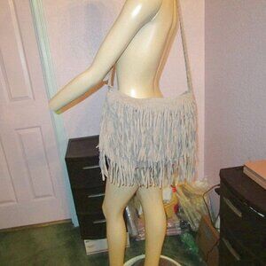 70s Hippie FRINGE Faux Leather SHOULDER Hobo BAG Braided POCKETS Vintage BOHO